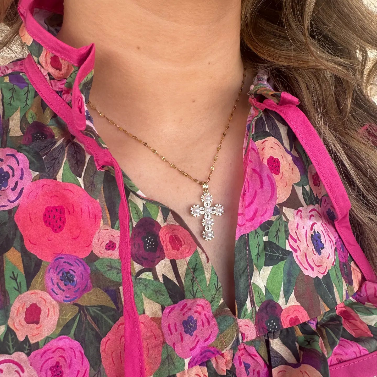 Pearl & Spike Cross Necklace