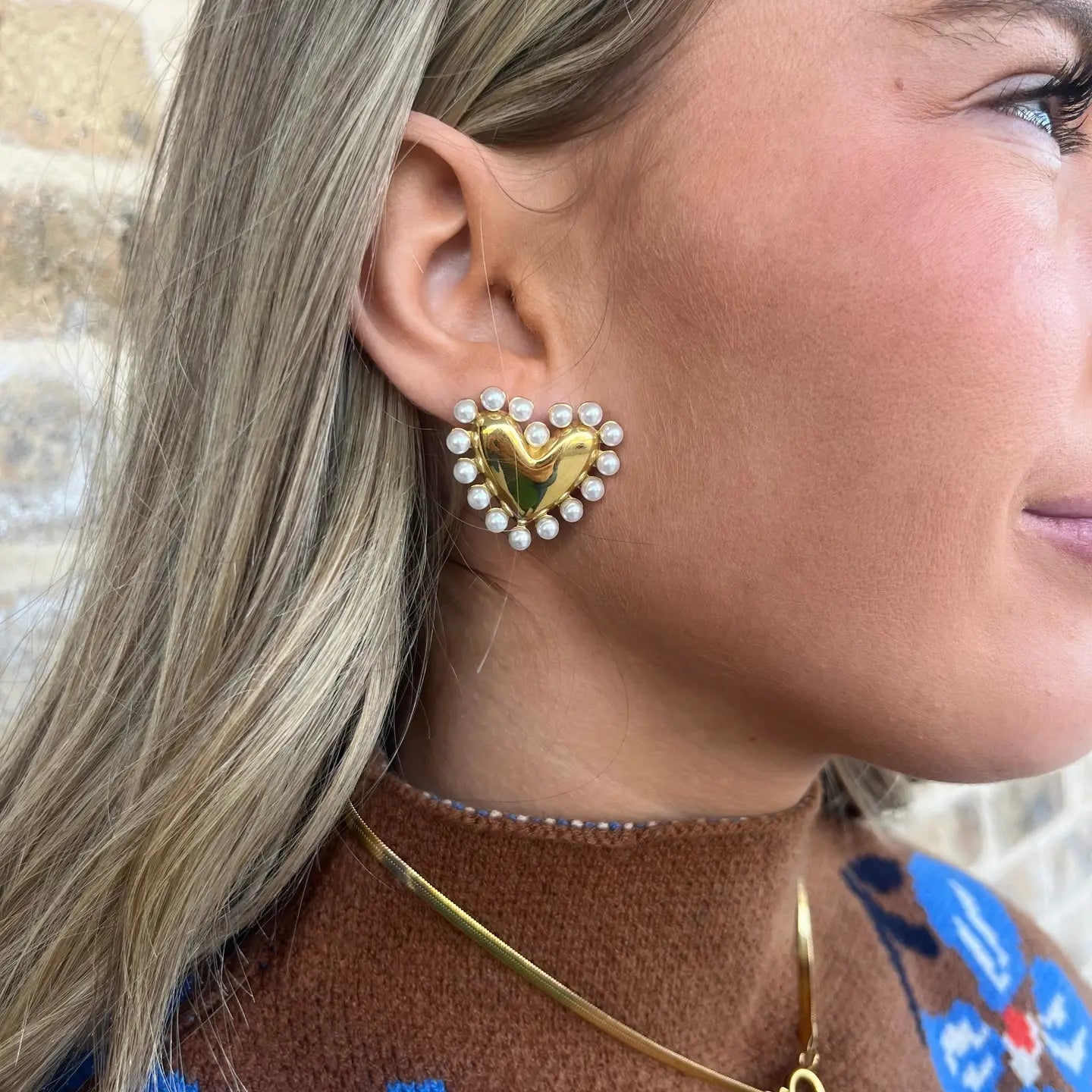 Gold Heart w/ Peals Earrings