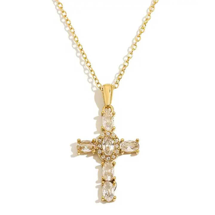 Oval Rhinestone Cross Necklace