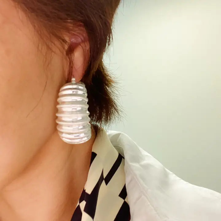 Silver Pleats Hoop Earrings