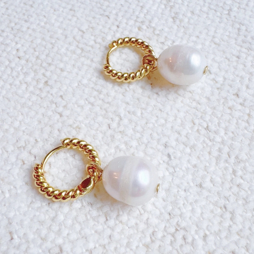 Huggie Natural Pearl Hoops