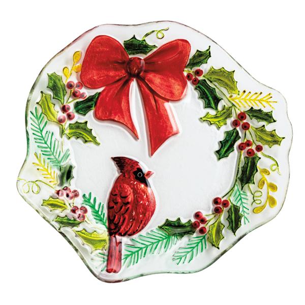 Glass Cardinal Wreath Plate