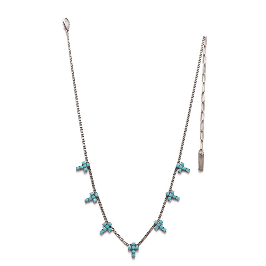 Multi Cross Neckalce in Antique Silver Turquoise