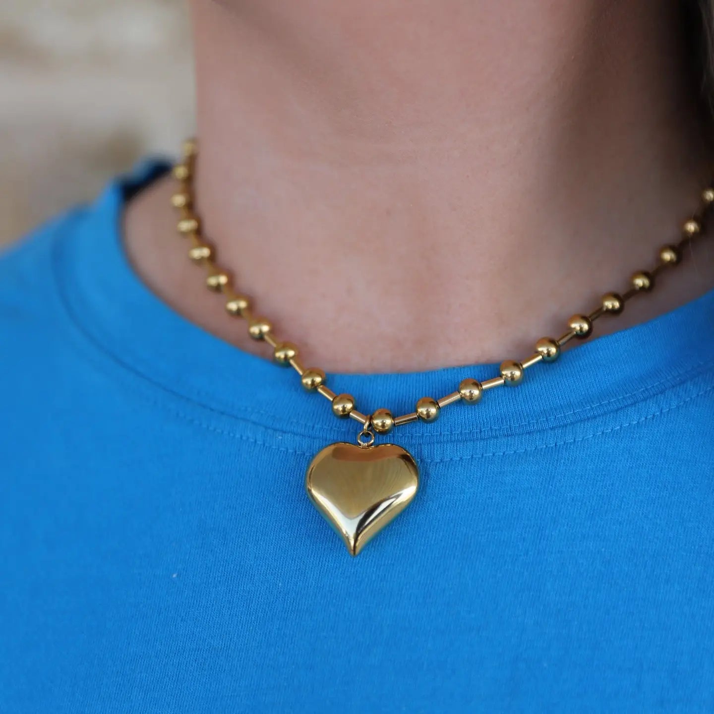 Gold Puff Heart Necklace