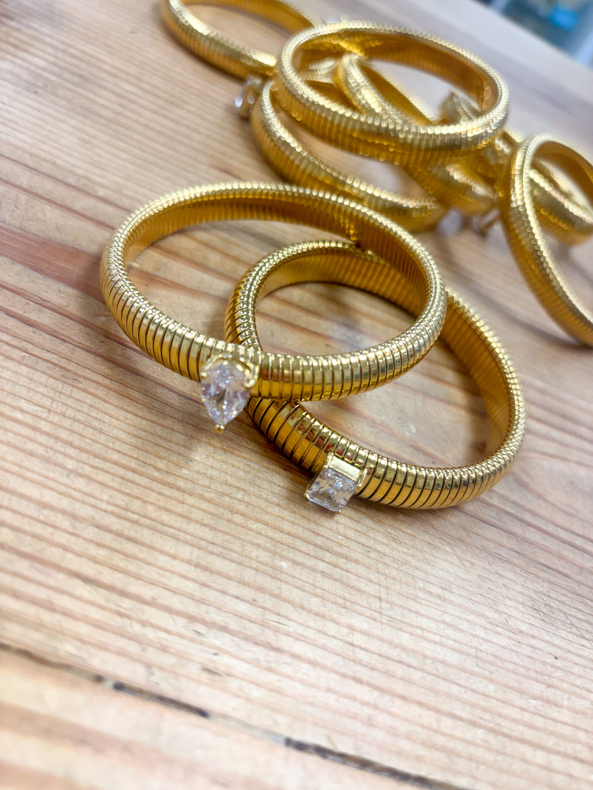 Wide Stretchy Gold Crystal Bracelet