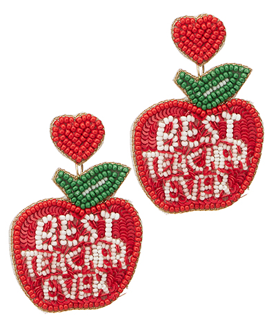 Beaded Best Teacher Earrings