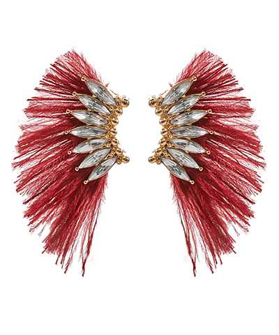 Maroon Fringed Crystal Earrings
