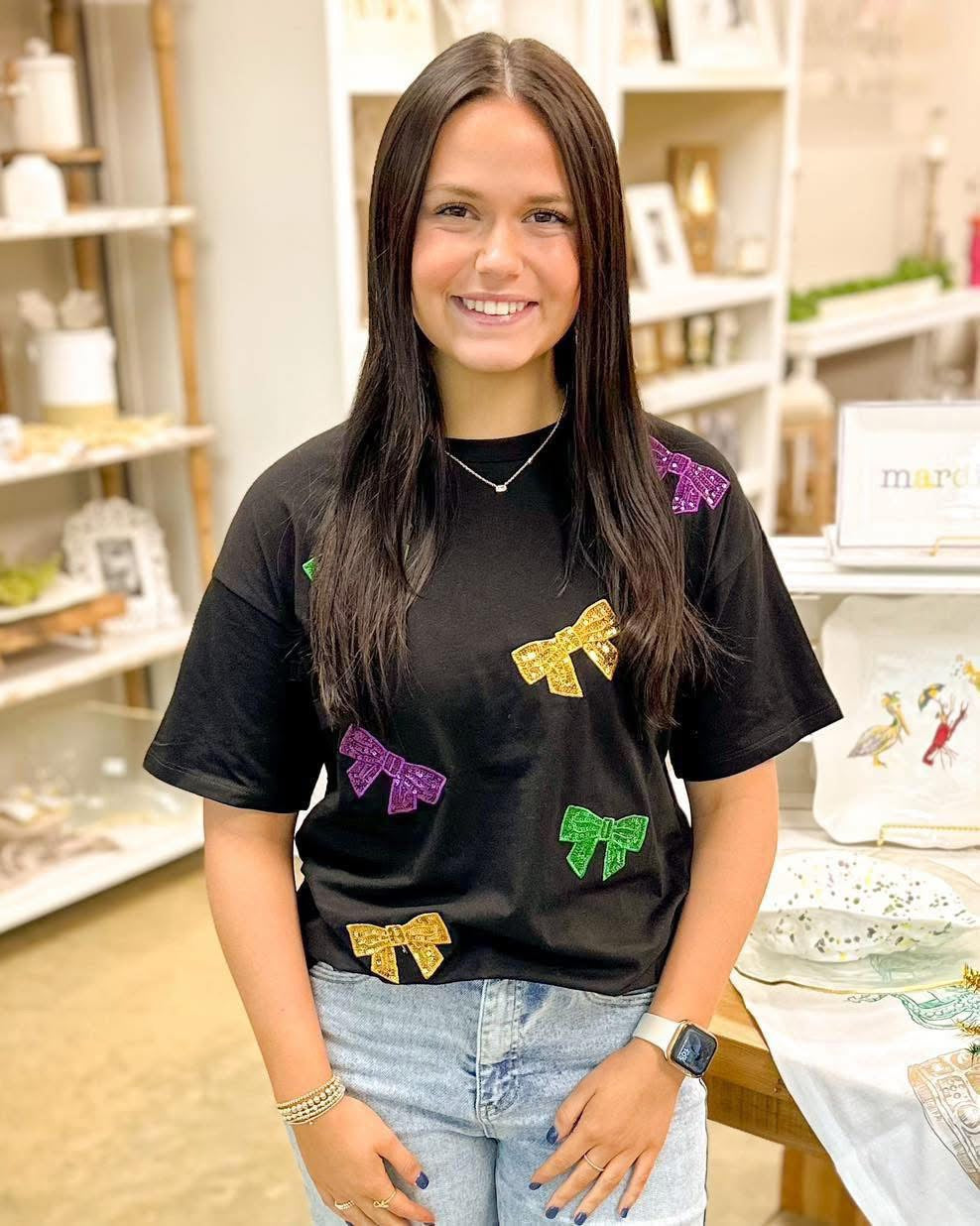 Mardi Gras Bow Sequin Top