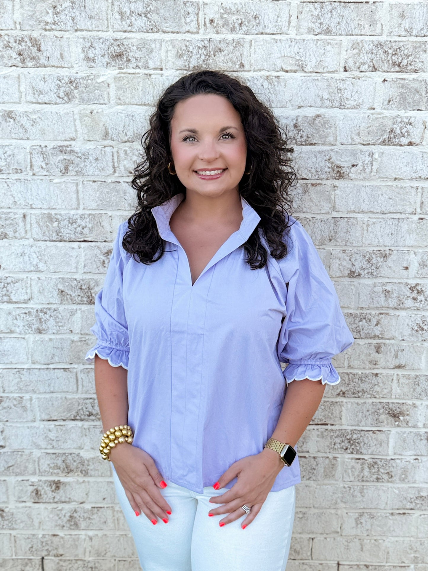 Scalloped Puff Sleeve Top