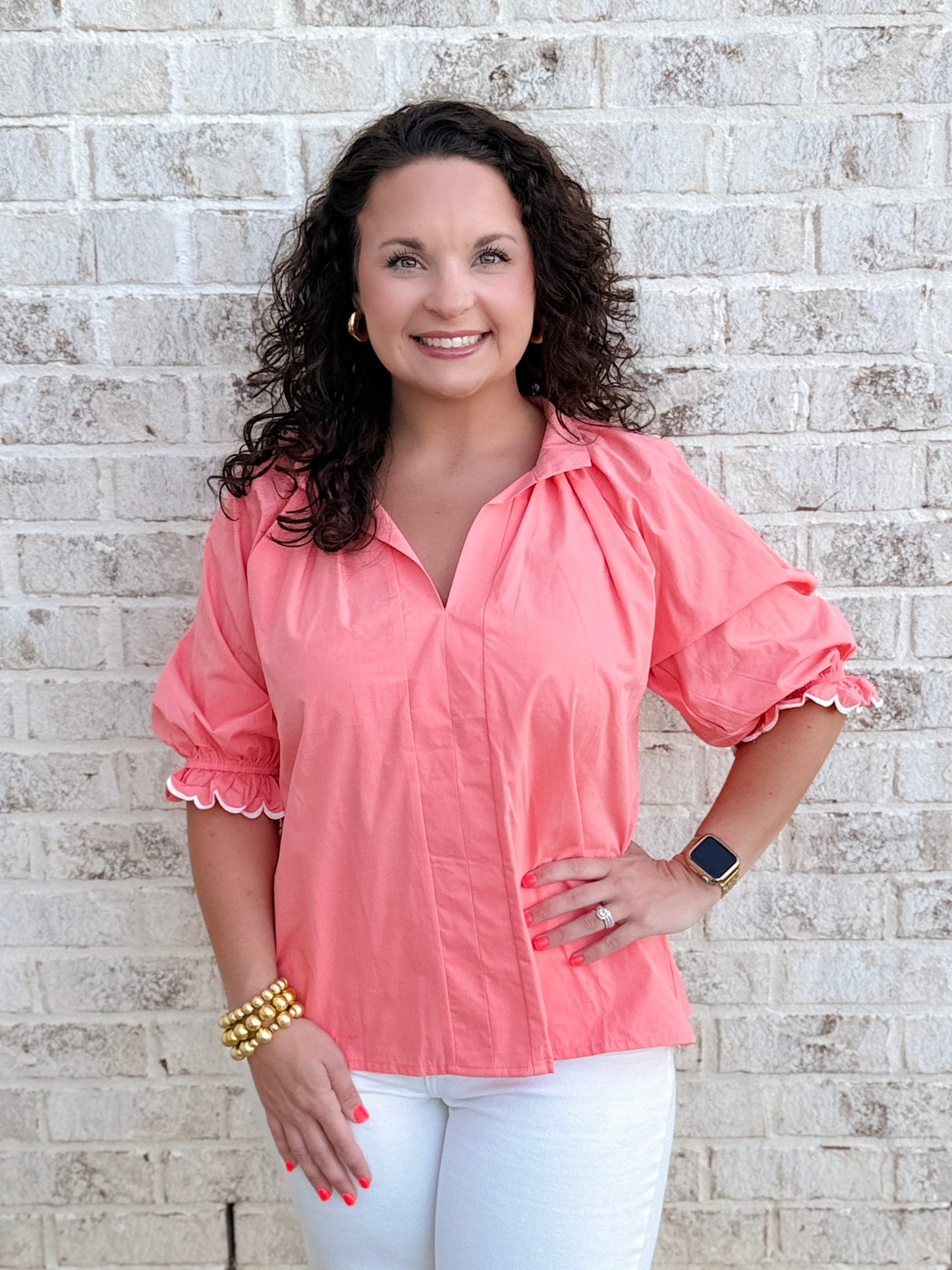 Scalloped Puff Sleeve Top