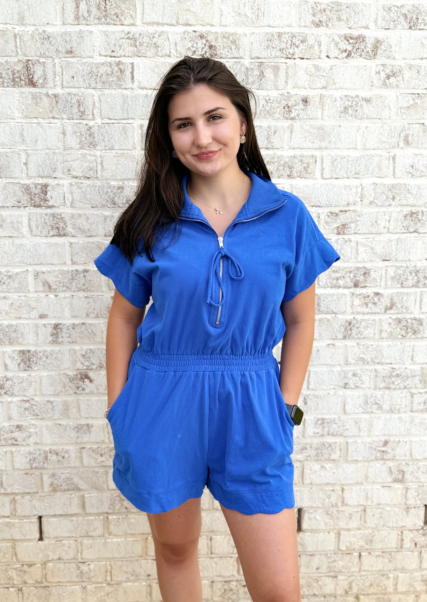 Casual Scallop Bow Romper