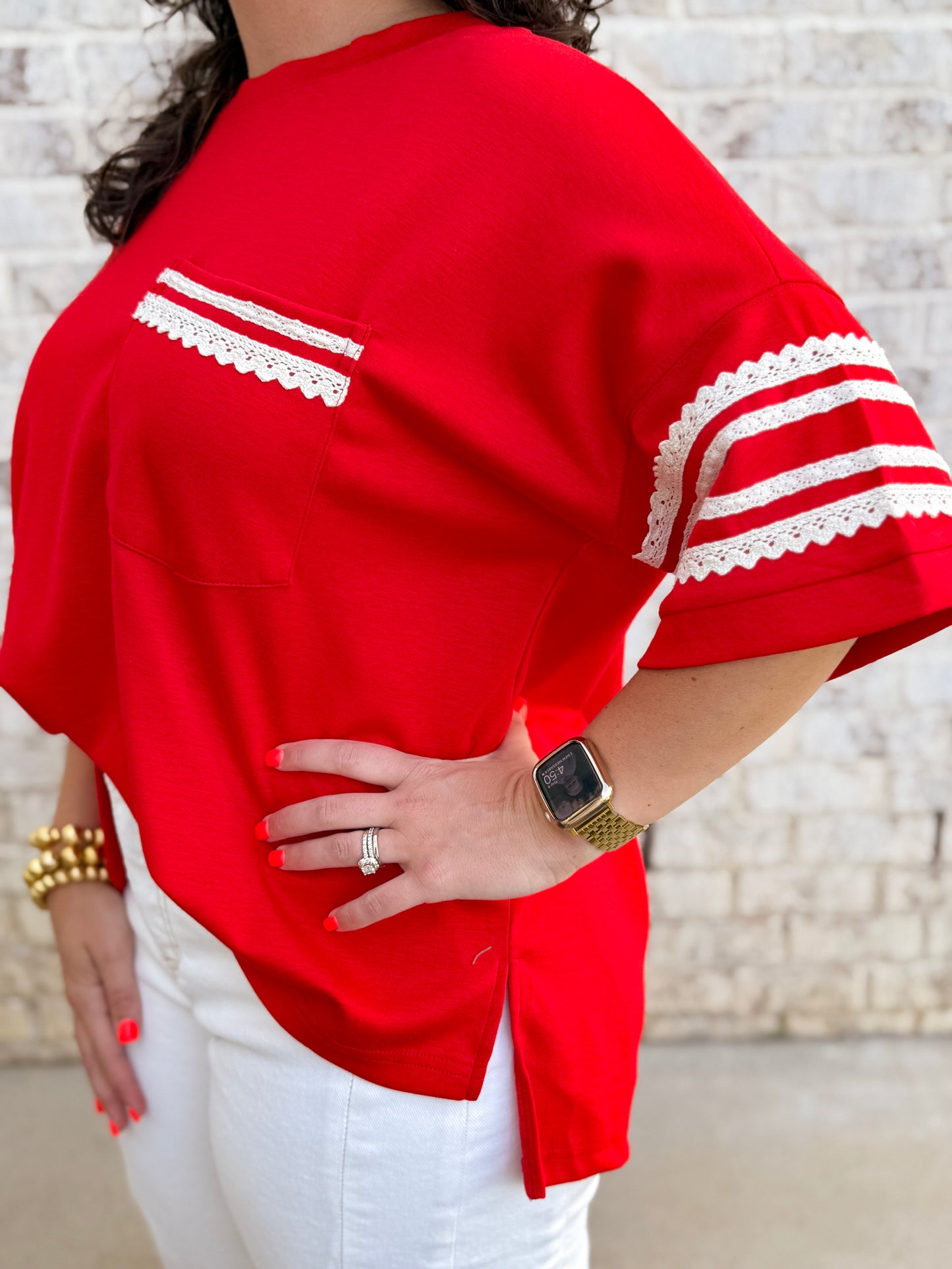 Lace Trim Pocket Tee