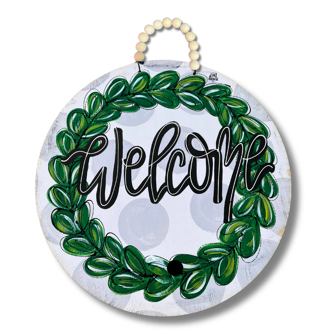 Gray "Welcome" Wreath Hanger