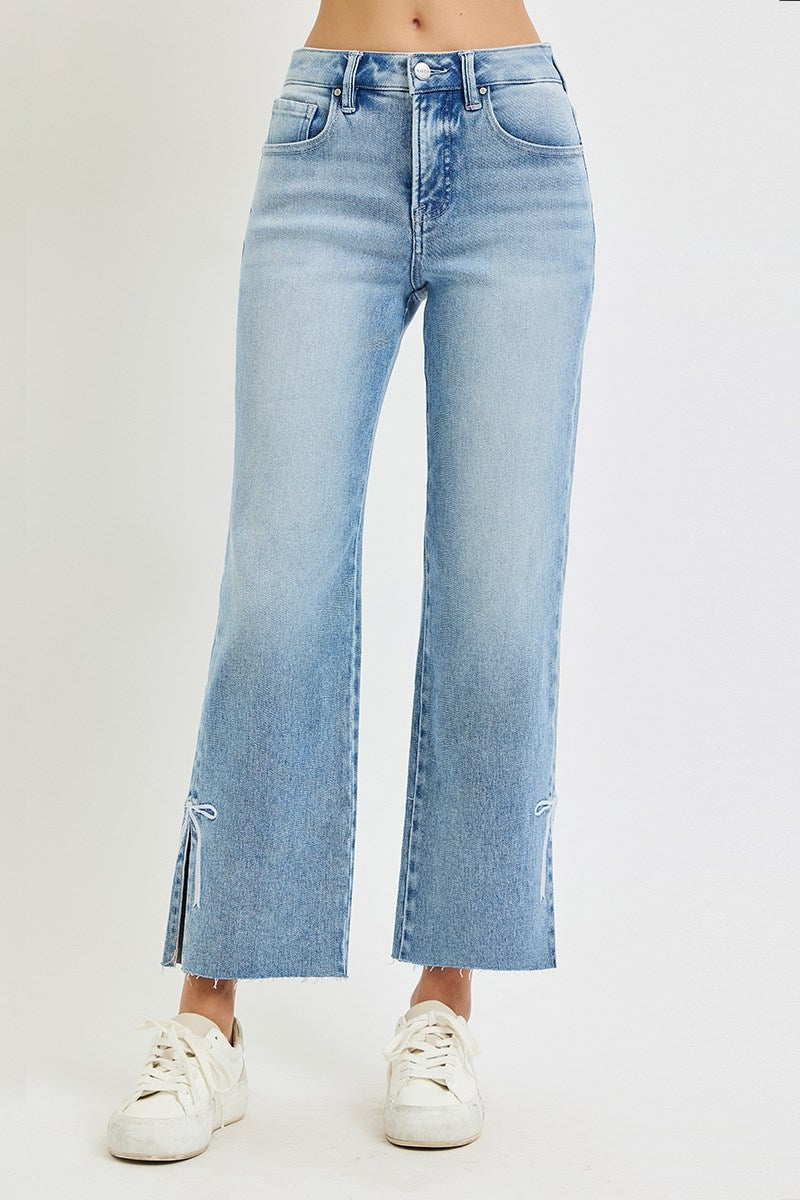Side Slit & Ribbon Jeans