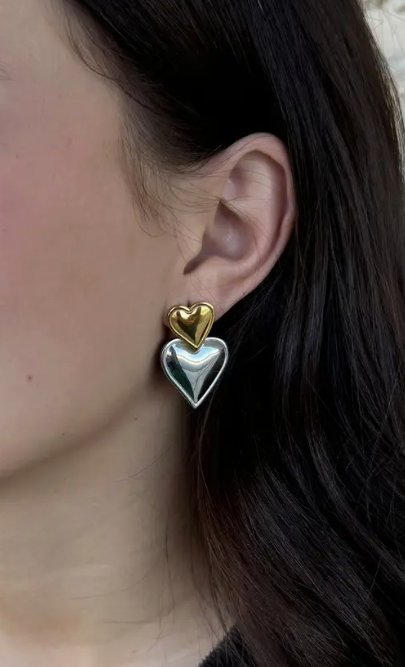 Gold & Silver Heart Earrings