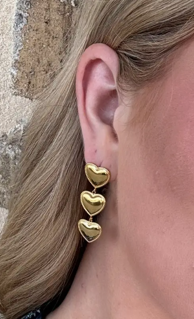 Gold Heart Trio Earrings