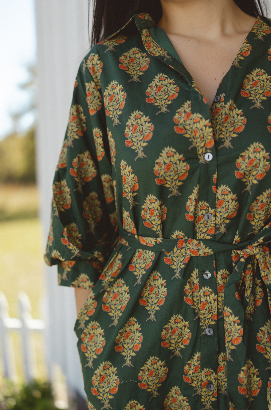 Pine Botanical Midi Dress