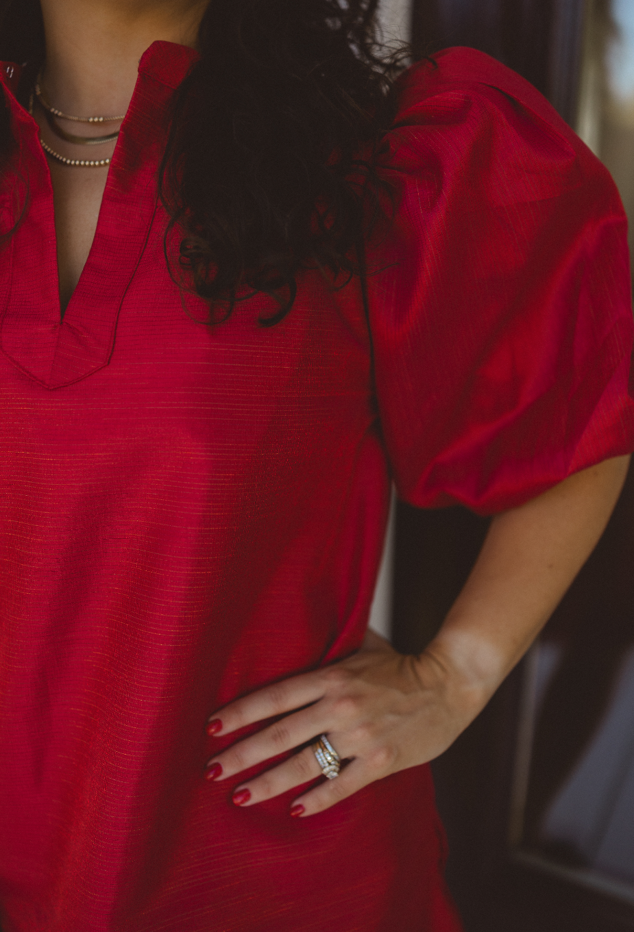 Red Puff Sleeve Mini Dress