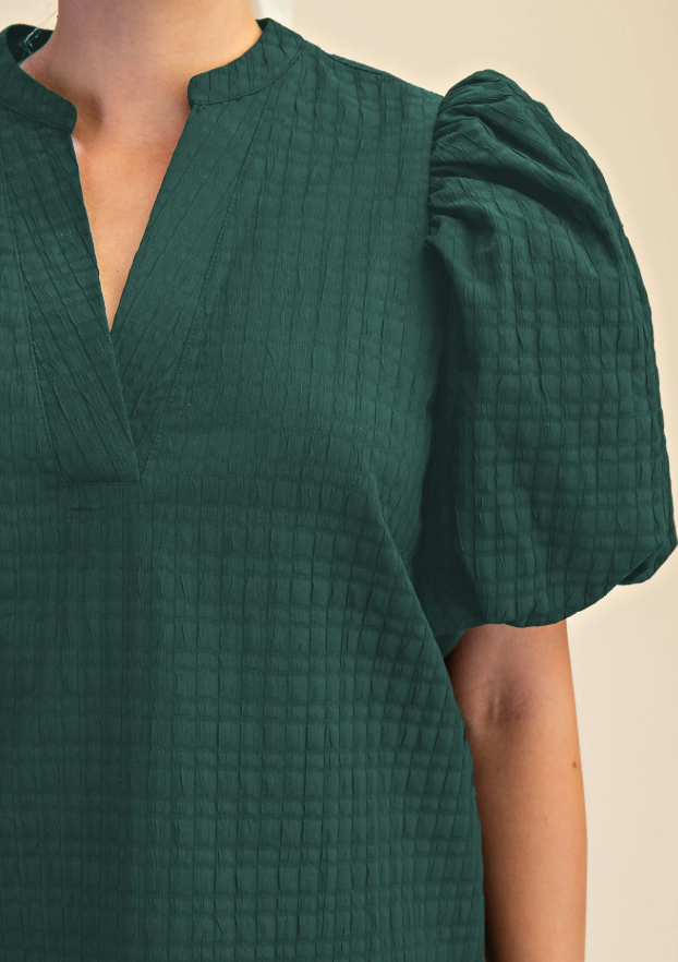 Hunter Green Puff Sleeve Blouse