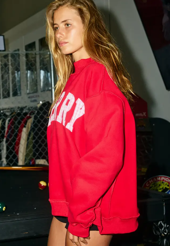 Red Merry Embroidered Crew