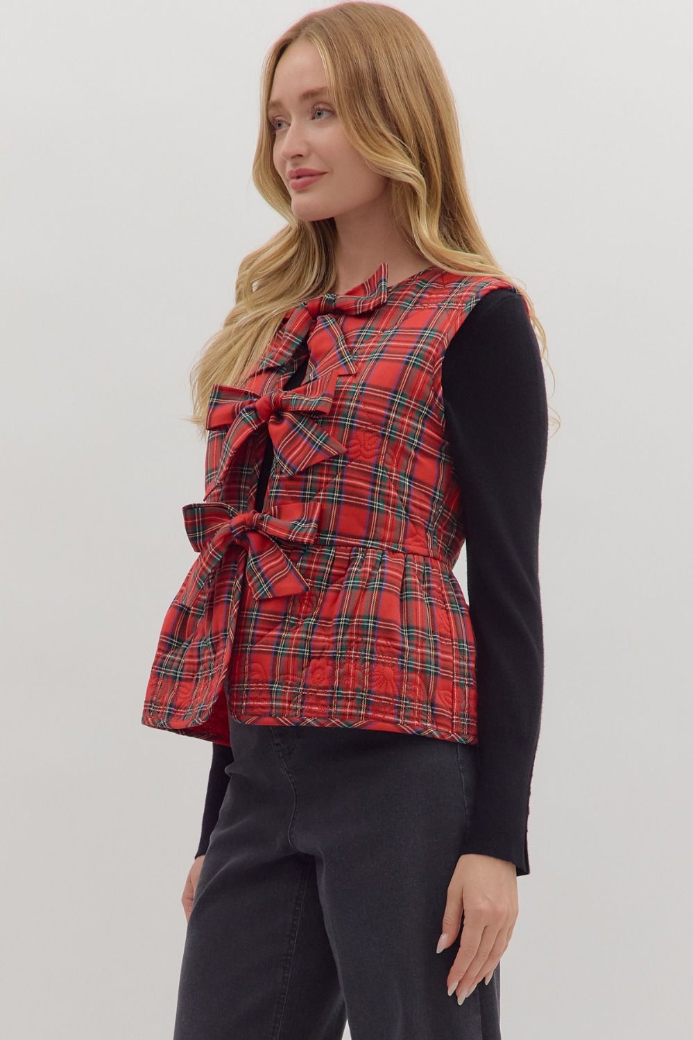 Plaid Peplum Quilted Jacket