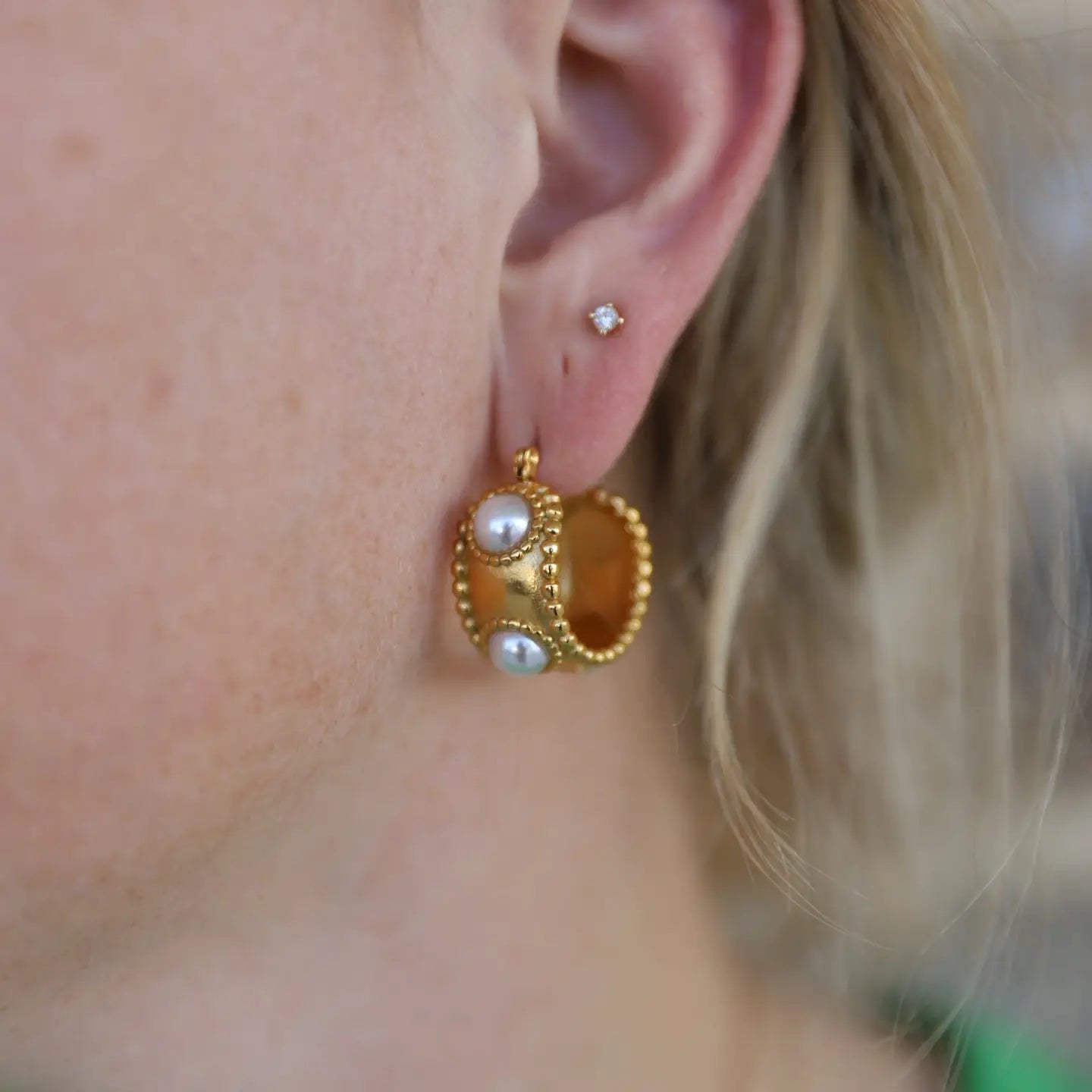 Gold Pearl Detailed Earring