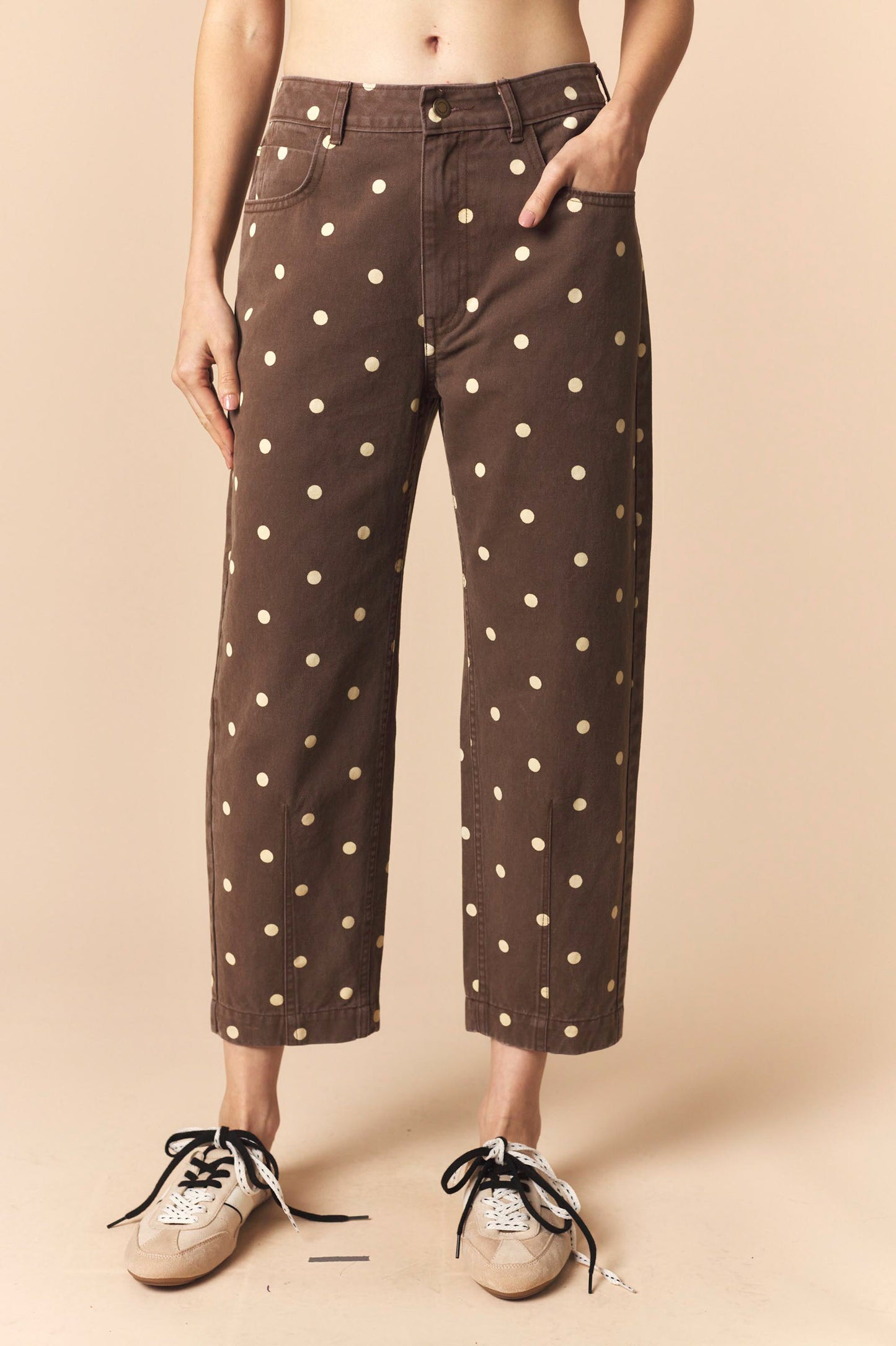 Brown Washed Polka Dot Jeans