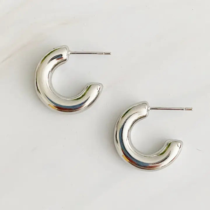 Silver Smaller Polished Hollow Hoop Earrings