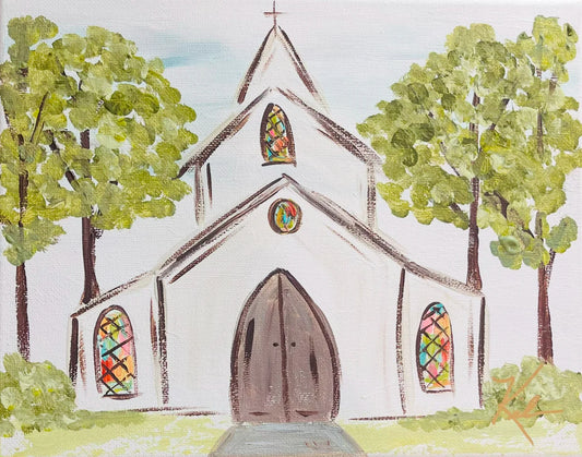 Watercolor Church 24x24