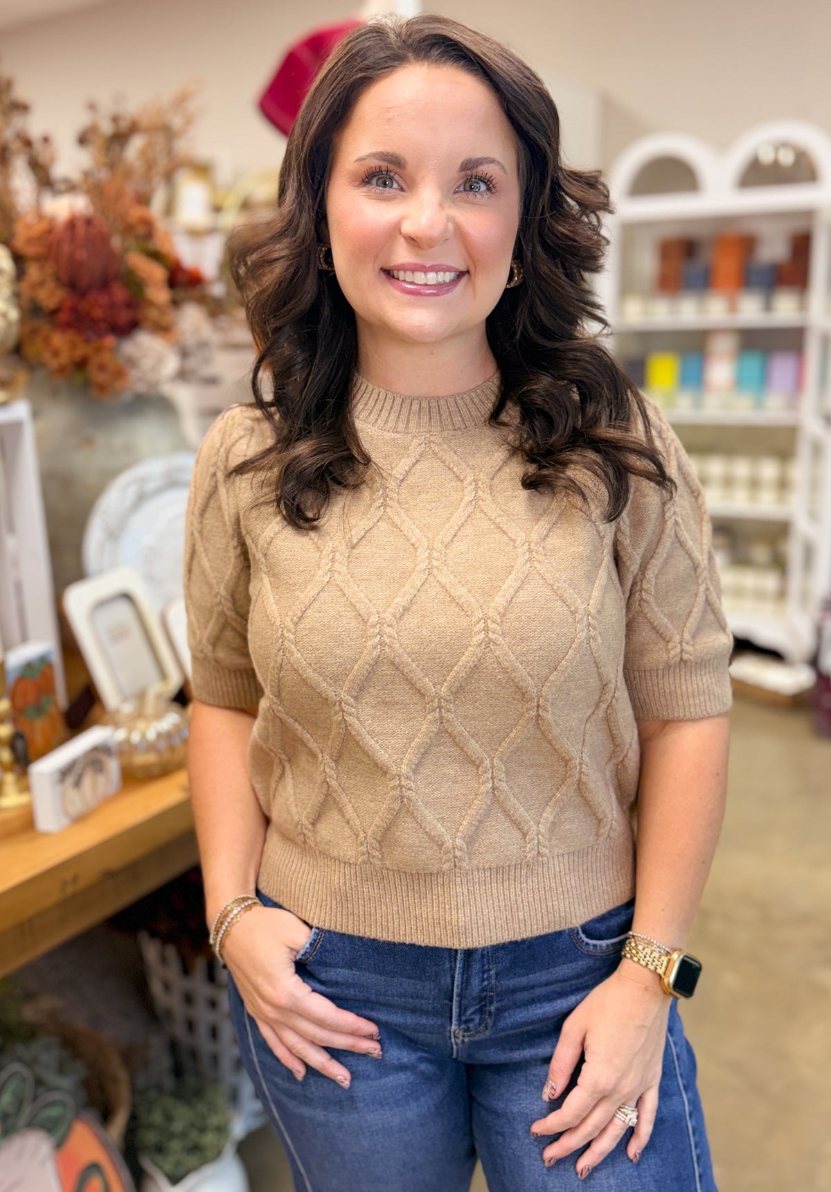 Oatmeal Diamond Knit Sweater