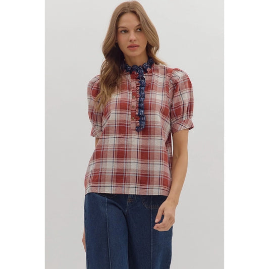 Plaid Short Puff Sleeve