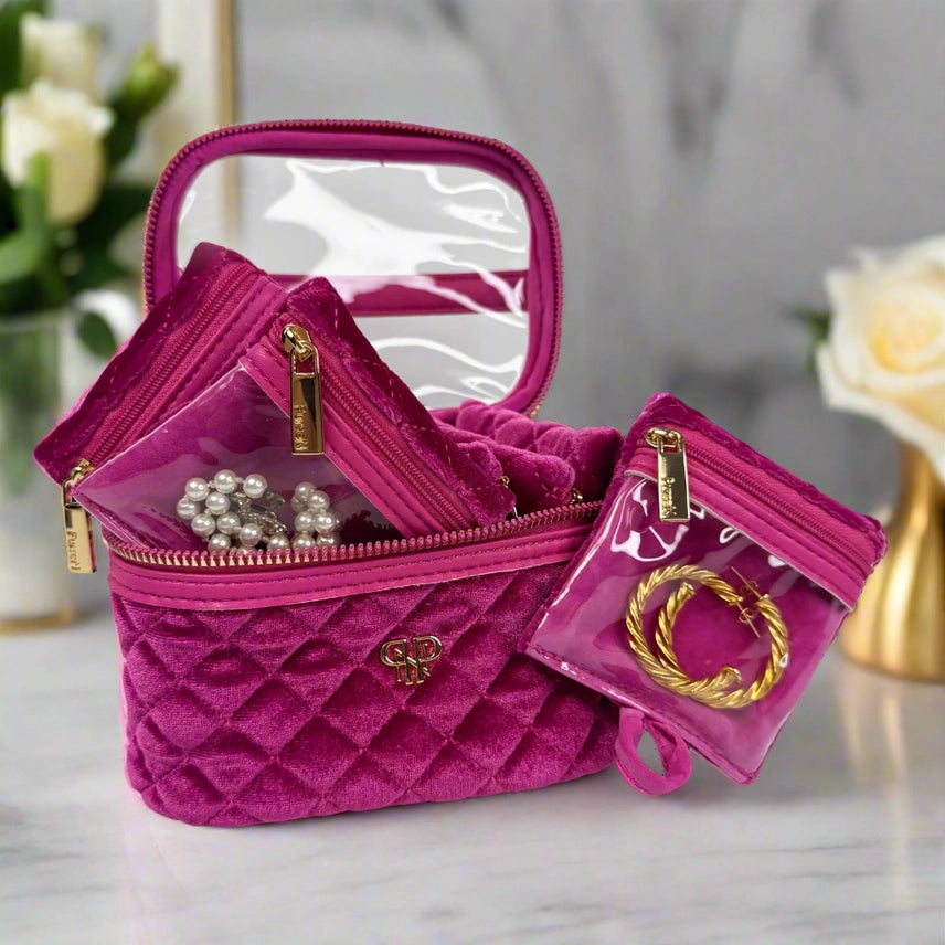 Getaway Jewelry Case - Fuchsia Velvet