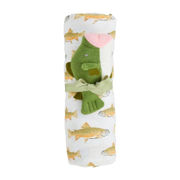 Fish Swaddle & Rattle Set