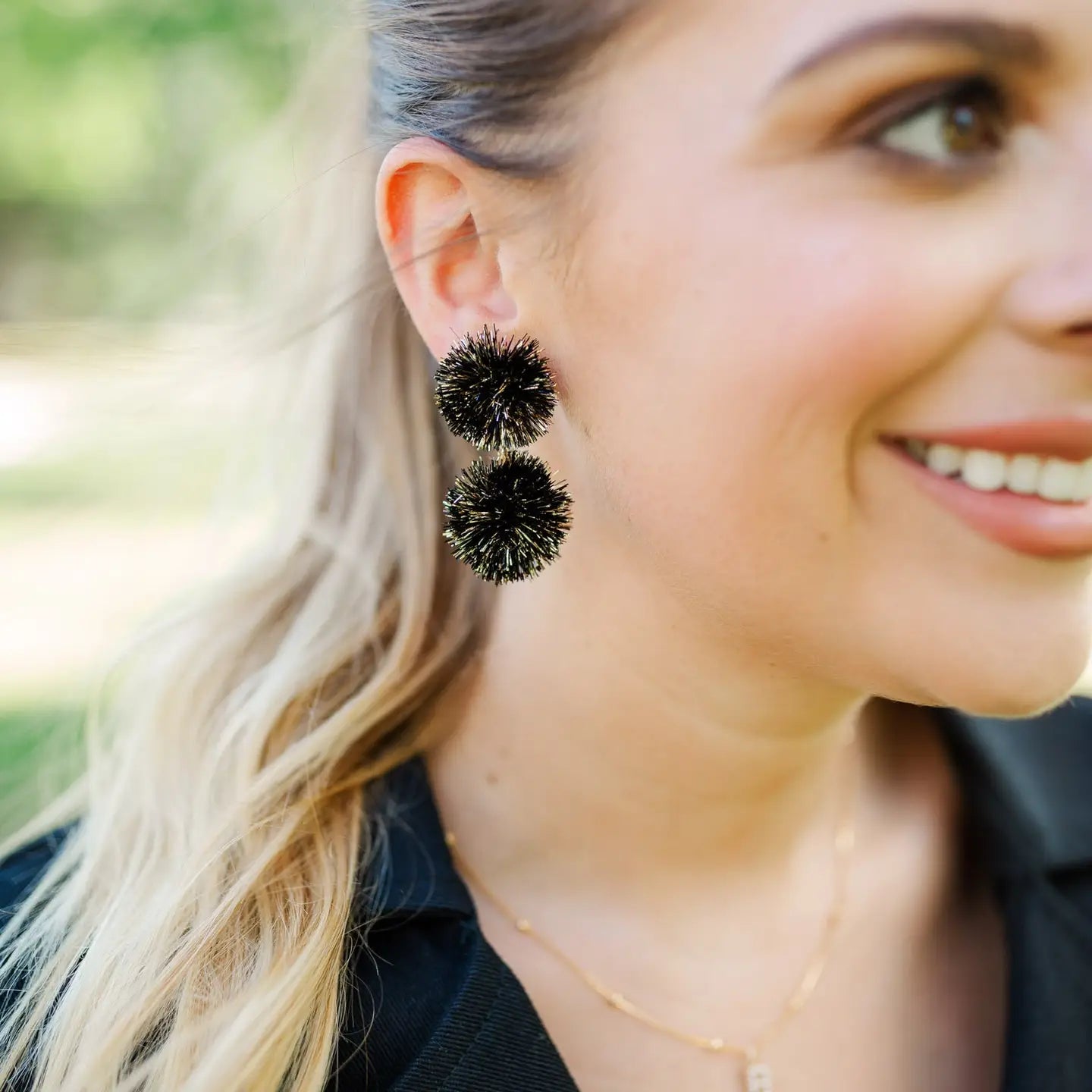 Black & Gold Pom Earrings