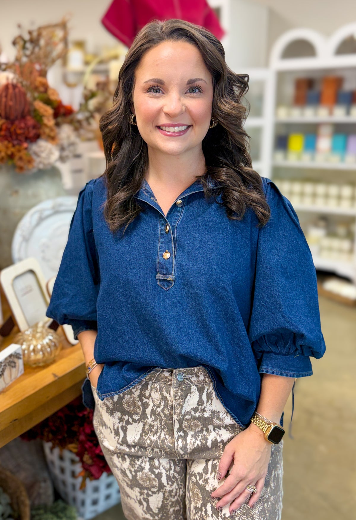 Puff Sleeve Denim Top