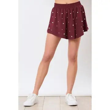 Maroon Pearl Embellished Skort