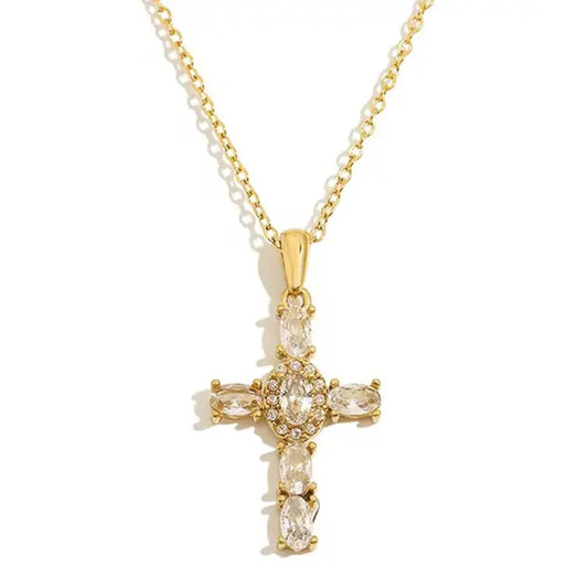 Oval Rhinestone Cross Necklace