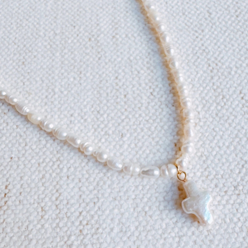 Freshwater Pearl Cross Necklace