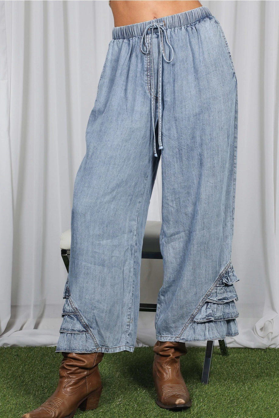 Flared Ruffle Hem Pants
