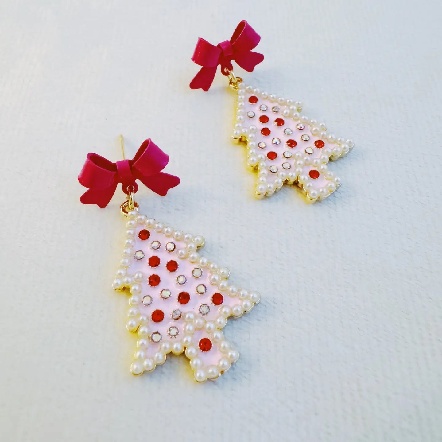 Pink Bow Tree Earrings