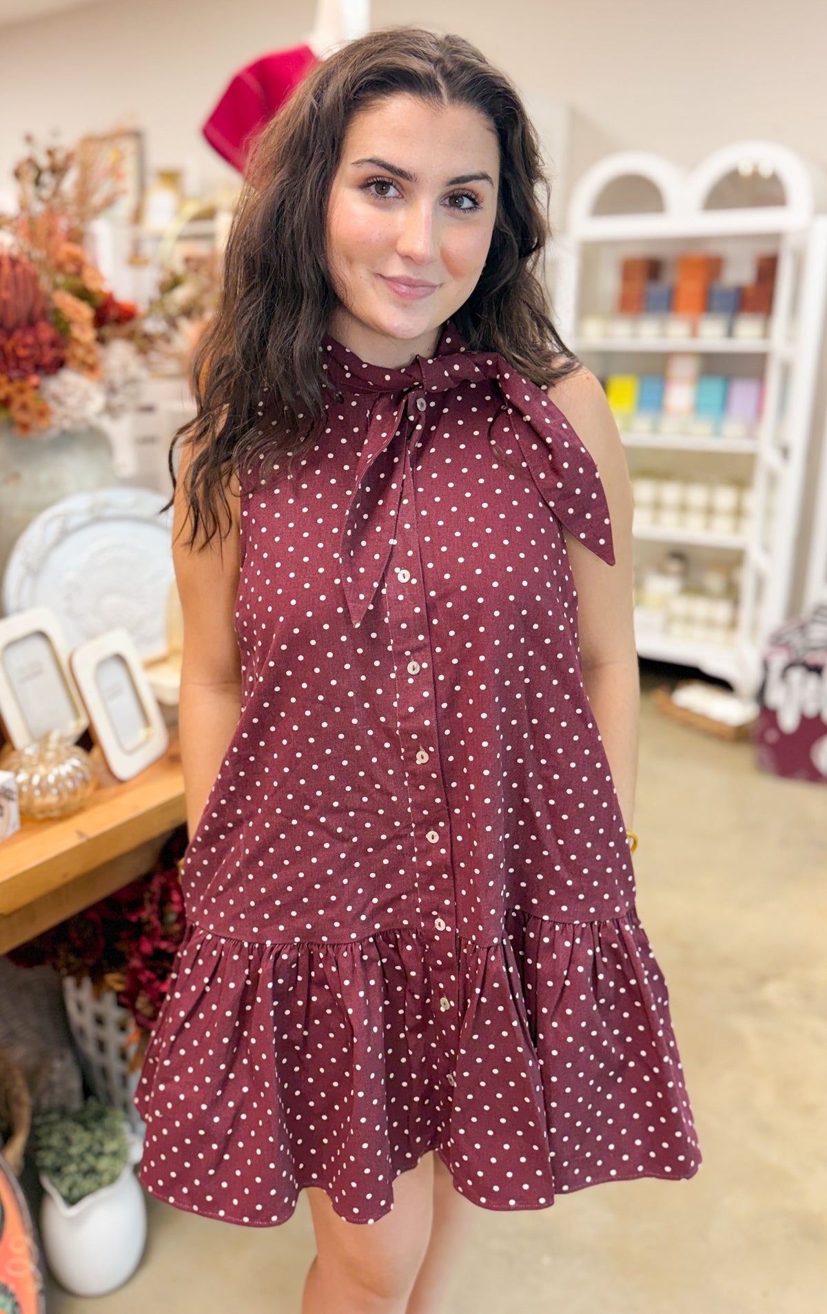 Burgundy Mini Neck-Tie Dress