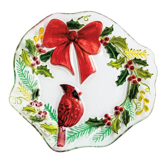 Glass Cardinal Wreath Plate