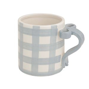 Blue Gingham Bow Handle Mug