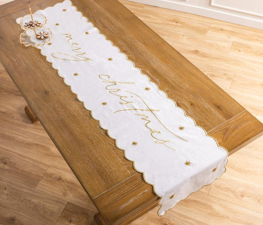 Gold Merry Christmas Table Runner