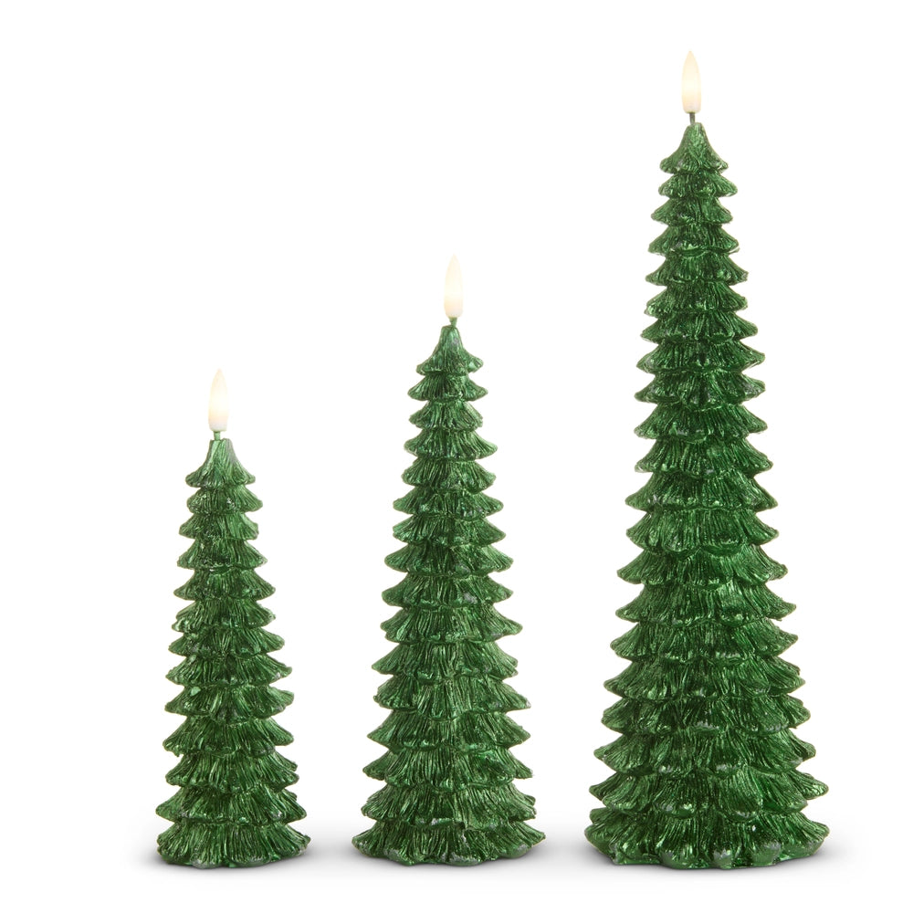 Glitter Green Tree Taper Candles