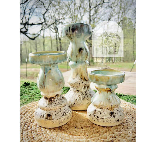 Pottery Candlestick Trio