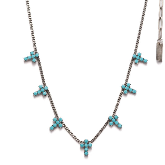 Multi Cross Neckalce in Antique Silver Turquoise