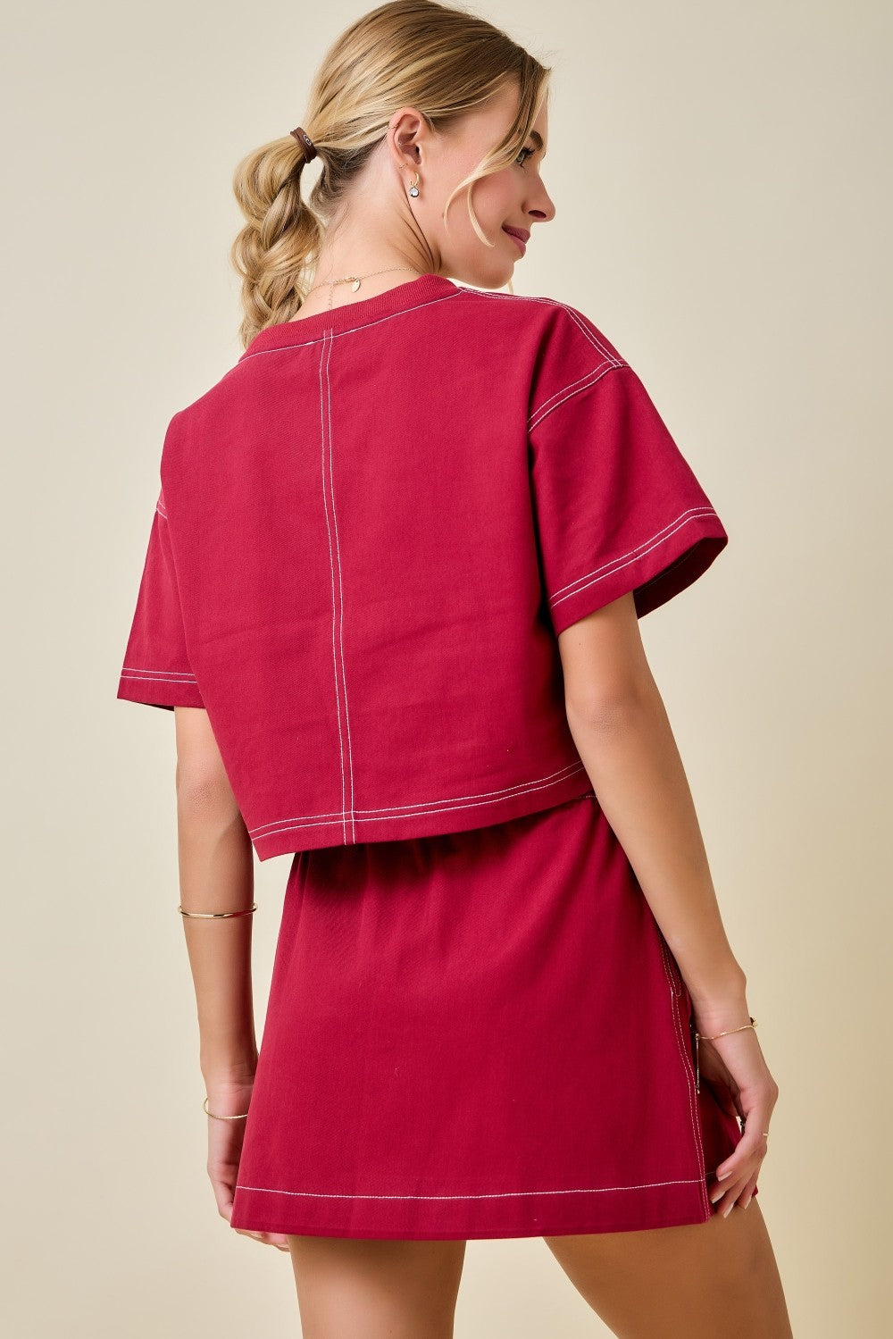 Boxy Maroon Denim Set