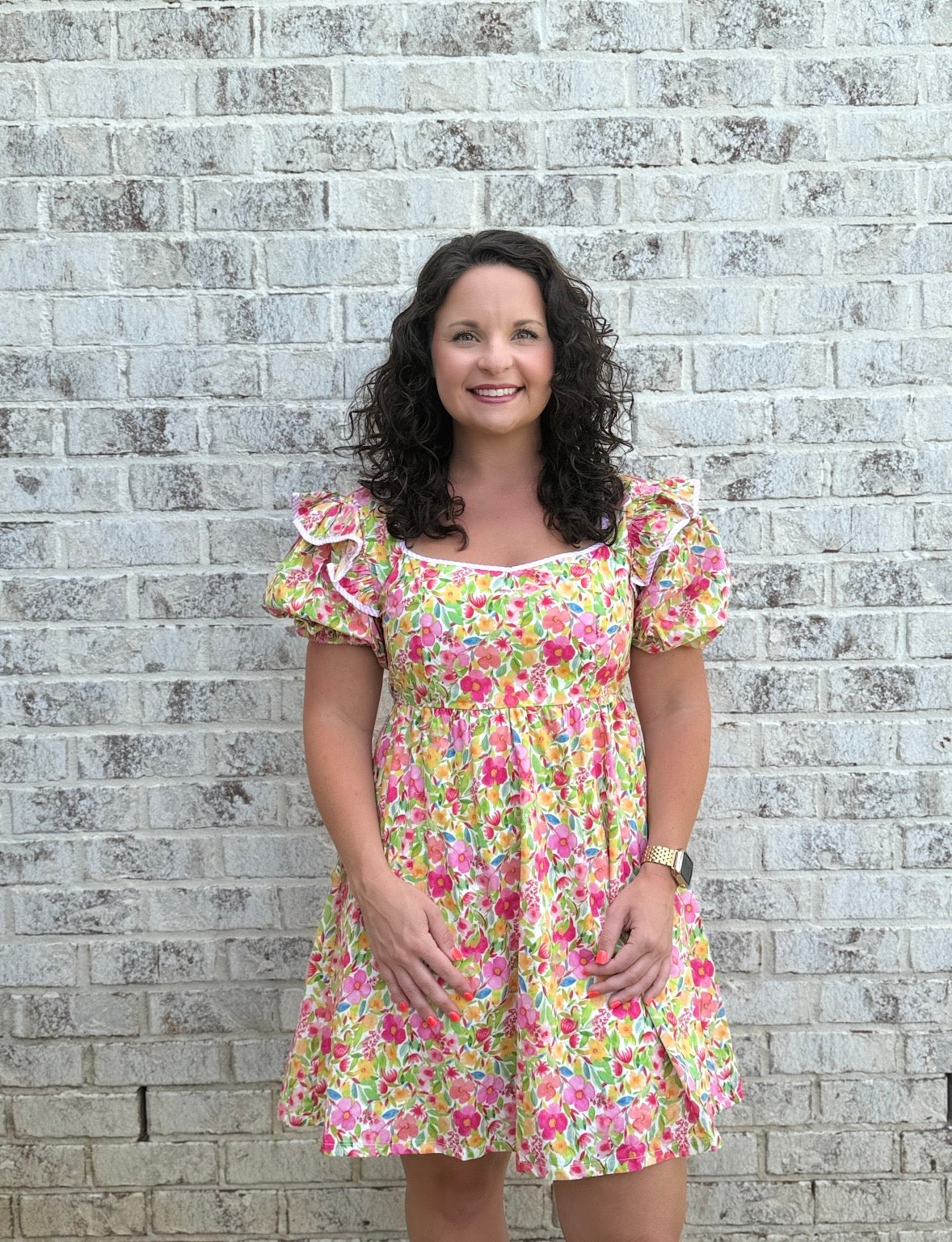 Bold Floral Puff Sleeve Dress