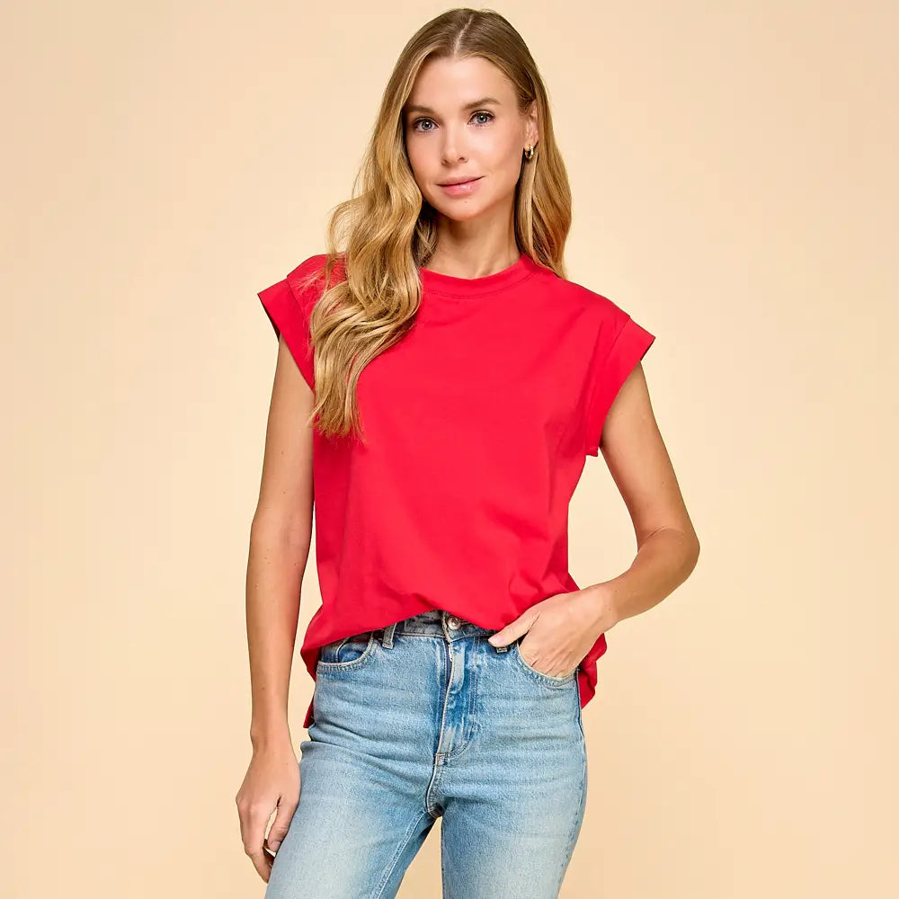 Red Cap Sleeve Top